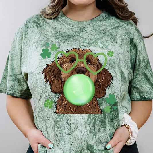 Lucky Dog CHOCOLATE LABRADOODLE Shirt ~ Unisex Apparel Relaxed Fit Printed In The USA Clothing Womenswear Casual Comfort Cotton Top Athletic Boho Chic