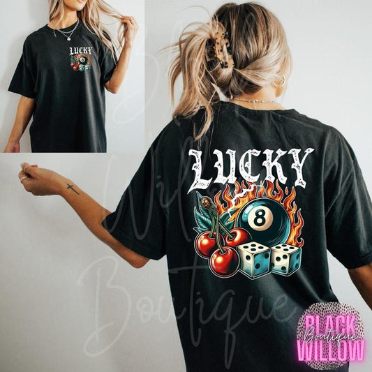 Lucky Eight Ball Tee, Lucky In Flames Graphic T-Shirt, Lucky Grunge Graphic Tee,Dice cherries, Yallternative Shirt, Edgy graphics tee Vintage Grunge concert shirt, elder emo shirt