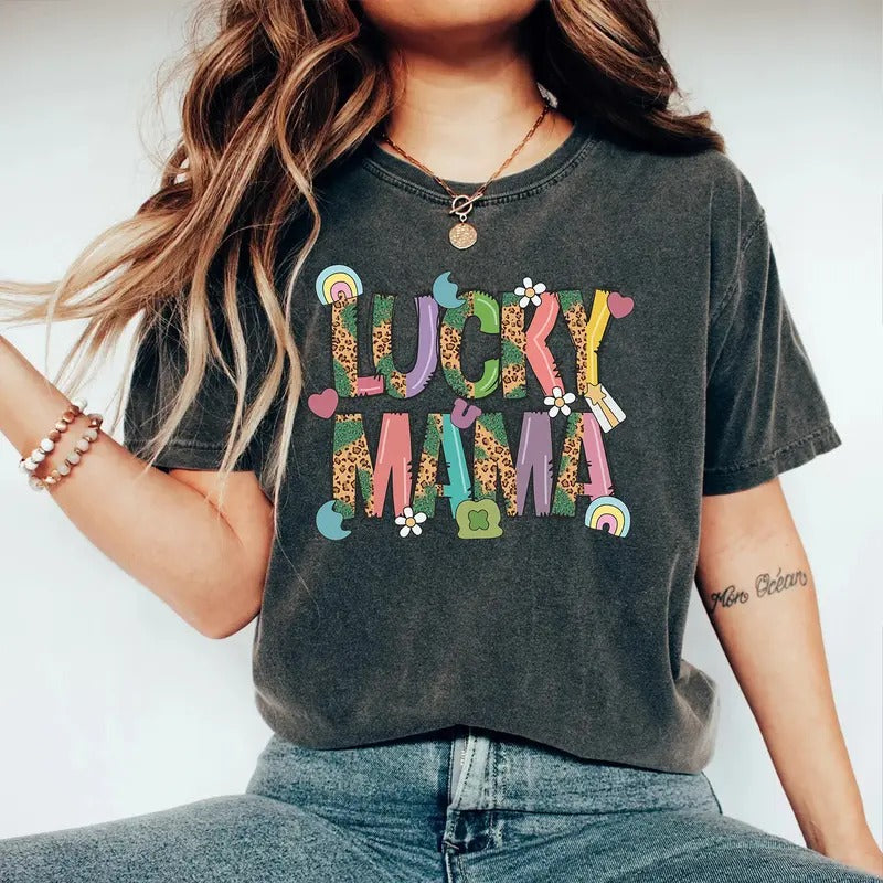 Lucky Mama Shirt - St. Patrick’s Day Leopard Print Tee - Trendy Retro Mom T-Shirt