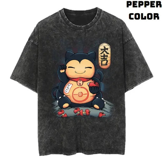 Lucky Snorlax Vintage Graphic Tees, Snorlax Tshirt, Pokemon Shirts, Pokemon Merch, Anime Manga Shirt, Anime Clothing, Unisex Casual Outfits, Crew Neck Gifts For Men Women Streetwear Menswear Womenswear