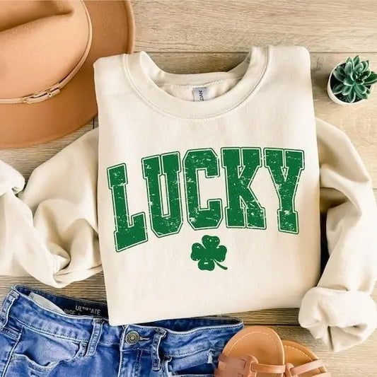 Lucky Varsity Sweatshirt, St Patrick's Day Shirt, Retro Shamrock Shirt, Lucky Hoodie, St. Paddy's Day Sweatshirt, Retro St Patricks, For Men, For Women