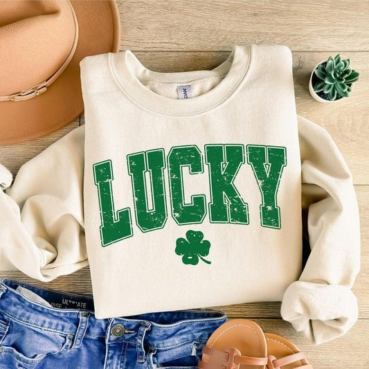 Lucky Varsity Sweatshirt, St Patrick's Day Shirt, Retro Shamrock Tee, Lucky, St. Paddy's Day Tshirt, Retro St Patricks, Clover