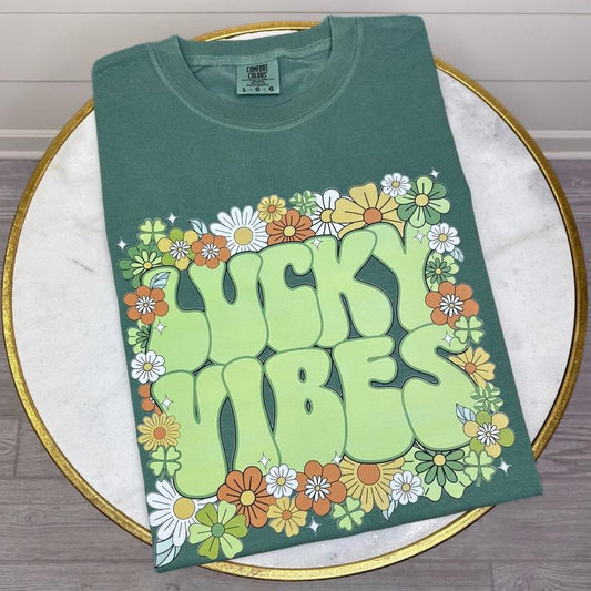 Lucky Vibes Floral Comfort Colors T-Shirt
