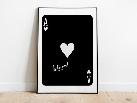 Lucky You Poster, Trendy Retro Wall Art, Playing Card Print, Trendy Aesthetic Print, Retro Wall Art, Ace Of Hearts Print, Poster Prints No Frame, Gifts For Friend Family Wall Art Decor, Modern Wall Art, Gifts For Birthday Landscape Artwork