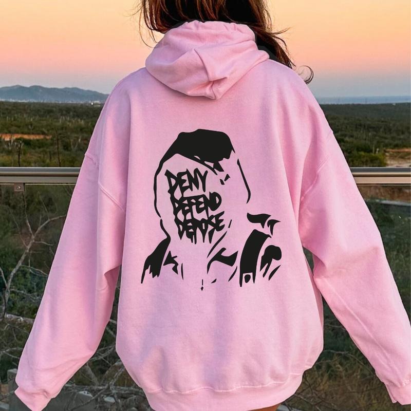 Luigi Defend Depose Deny Garment-Dyed Heavyweight Shirt Sweatshirt printed on the front, Hoodie printed on the back