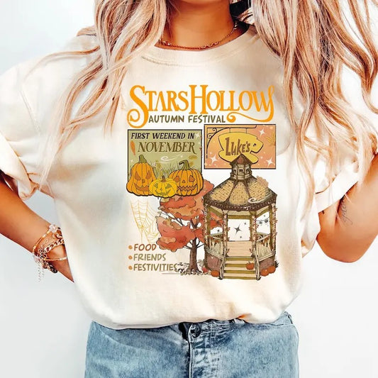 Luke's Stars Hollows tshirt, Autumn Festival tshirt, Stars Hollow First Weekend of November, Retro Style Lukes Diner tshirt