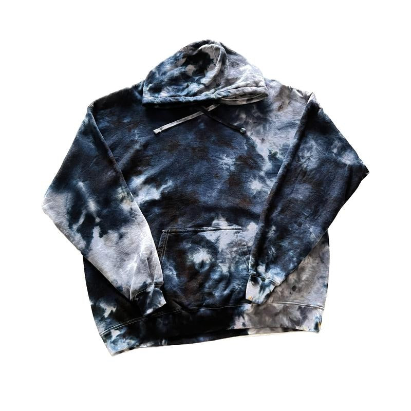 Luna Black And Gray Hand Dyed Iced Dyed Tie Dye Graphic Hoodie  Pullover Casual Sweatshirts Tops Long Sleeve