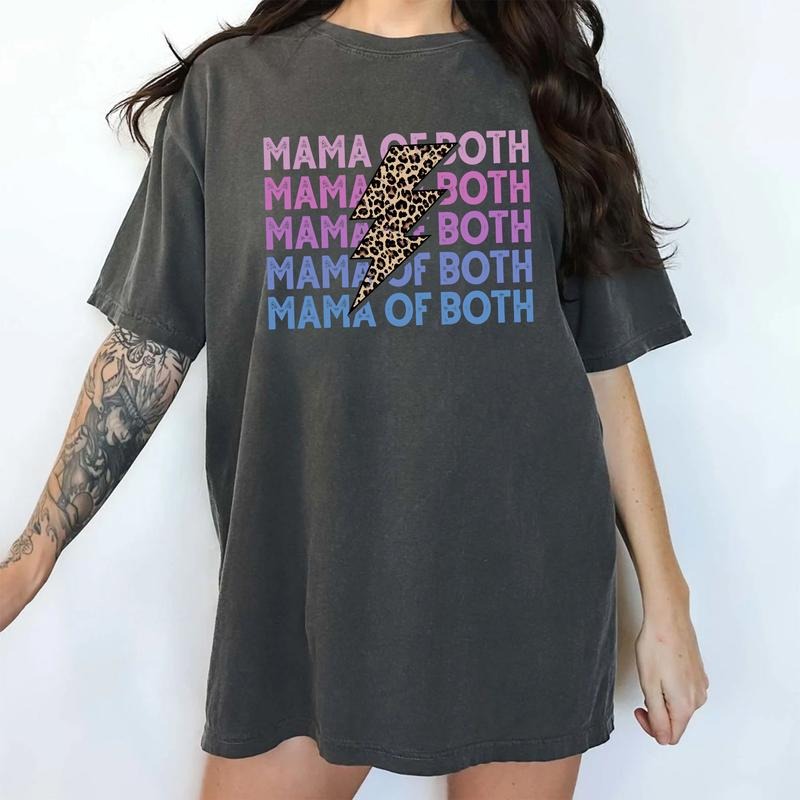 MAPTEES Mama Of Both Comfort Colors Shirt, Mom Life T-shirt, Retro Leopard Mama Graphic Tee, Thunder Mama Clothing, Gift For Mom, Mother's Day Gift