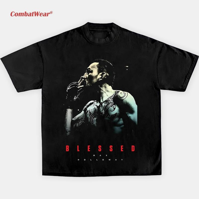 MAX HOLLOWAY BLESSED TEE, Boxing T-shirt, UFC Shirt, Fighter Tee, Graphic Boxing Champ T-Shirt