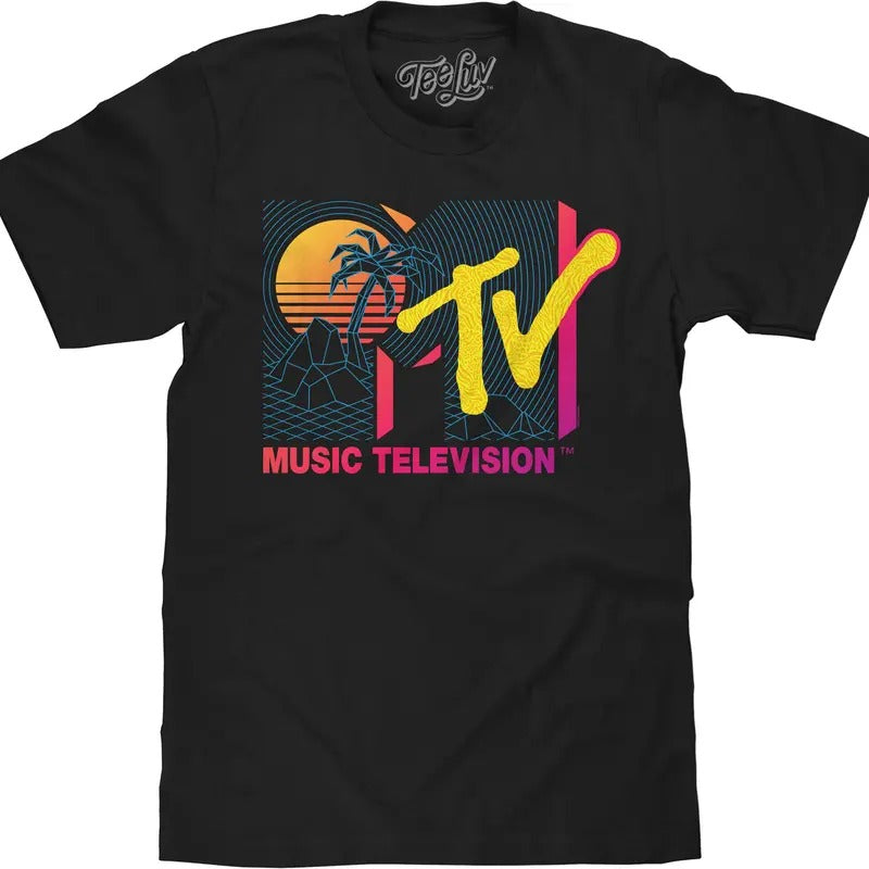 MTV Retro 80s Palm Tree Logo T-Shirt - Black