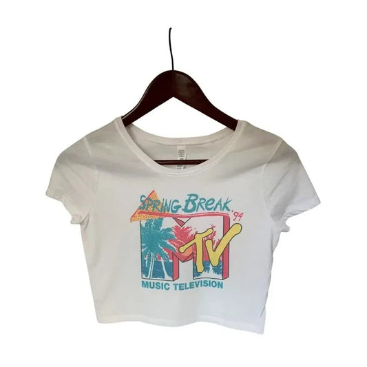 MTV Spring Break 94' Vintage Retro Faded Distressed Crop Top, Short Sleeve Crop Top, Crop Top for Women, Boho Hippie Clothing, 90s Fashion