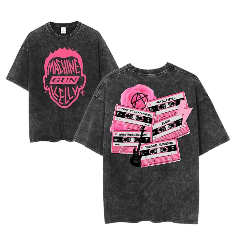 Machine Gun Kelly Cassette Tape Graphic Tee, MGK Album Archive Shirt, Retro Rock Merch, Pink Grunge Aesthetic, Unisex Concert Streetwear