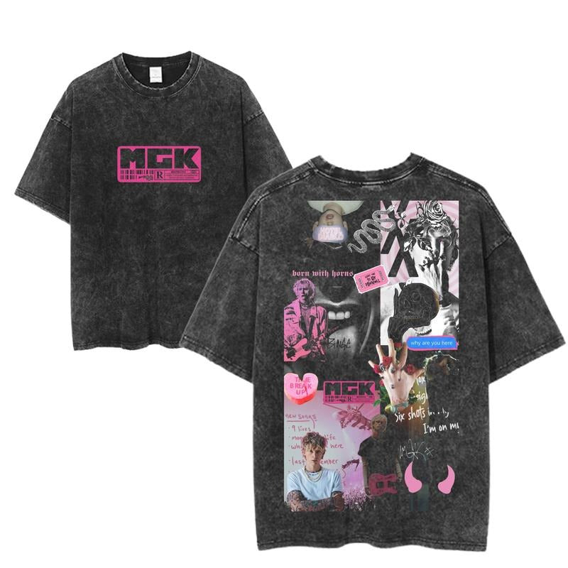 Machine Gun Kelly Collage Graphic Tee, MGK Lyric Quotes T-Shirt, Born With Horns Aesthetic Shirt, Vintage Rock Merch, Unisex Edgy Music Top
