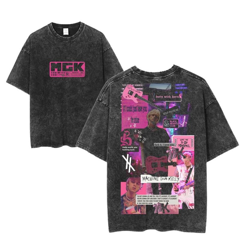 Machine Gun Kelly Collage Graphic Tee, Punk Lyric Shirt, MGK Tickets To My Downfall Vintage T-Shirt, Edgy Grunge Music Tee, Unisex Streetwear