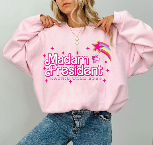 Madam President 1 side Shirt Ver1 , Kamala Harris (and Tim!) 2024 Shirt, Vote Democratic Shirt, Pink Kamala Shirt, Tim Walz 2024 Shirt