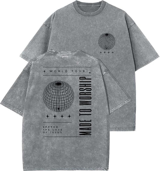 Made To Worship Unisex Washed T-Shirt, Christian t shirts, Vintage 90s Graphic Tee, Gift Top Womenswear Cotton Mineral Colorstyle{n002}2