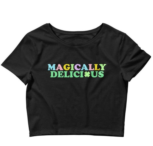 Magically Delicious Baby tee   Cute Clover Fitted Graphic Top  Y2K Baby Tee  Gift For Girlfriend  St Patricks Day Gift For Her Gift For Her - graphic baby tee - Womenswear