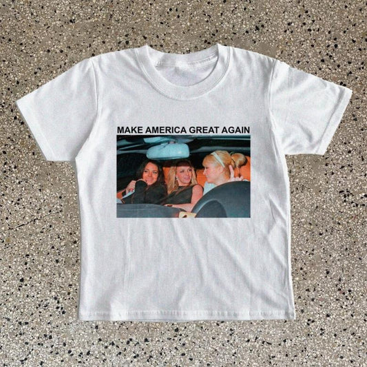 Make America Great Again Baby Tee Y2K Vintage Graphic Baby Tee Women's Casual Short Sleeve Machine Washable - Top, Summer