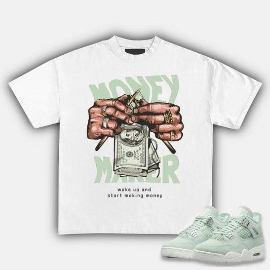 Make Money Not Friend Match 4s Seafoam Sneakers, Unisex Y2K Graphic Tee, Cotton T-shirt, Fitted Crewneck for Streetwear Lovers