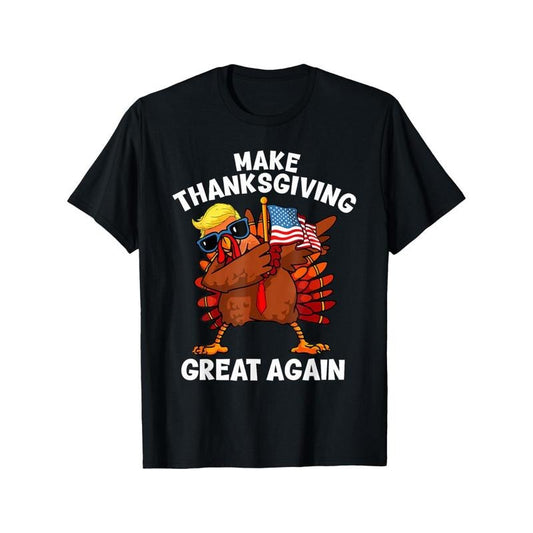 Make Thanksgiving Great Again" Dabbing Turkey & Trump Graphic Tee - Men's Cotton Casual T-Shirt for Outdoor, Running & Training made in usa