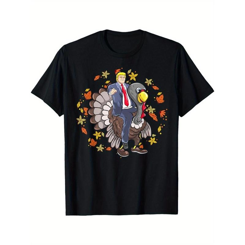 Make Thanksgiving Great Again" Funny Trump & Turkey Graphic Tee - Ultra Soft, Breathable Cotton Men's T-Shirt | Perfect Casual Gift for Family & Friends made in usa