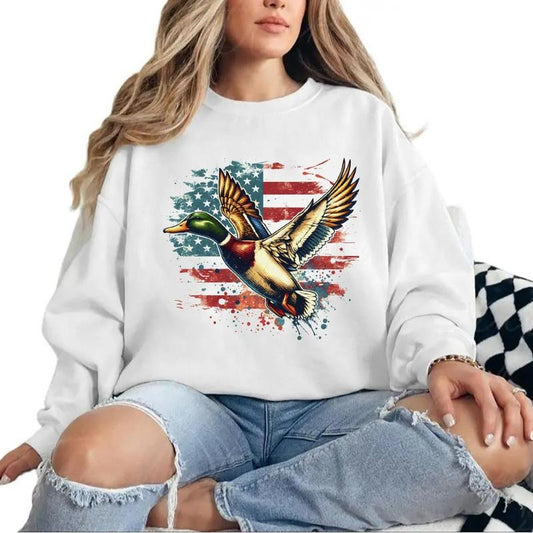 Mallard Duck American Flag Sweatshirt Unisex Hunting Freedom Patriotic 2025 4th July T-Shirt National Hunting Day tee