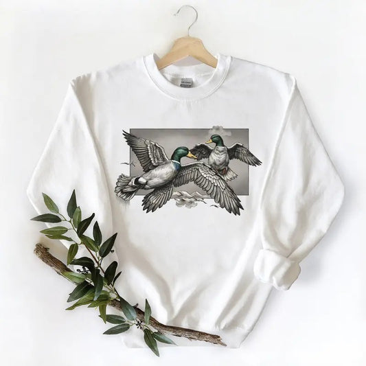 Mallard Ducks Flying Away In The Same Direction Unisex Tshirt Sweatshirt Hoodie, for duck hunters, husbands and Mallard duck lovers