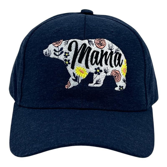 Mama Bear Floral Print Hat Funny Sarcastic Mothers Day Graphic Novelty Cap Funny Hats Mother's Day  Funny Animal  Novelty Caps for Men Navy - Standard