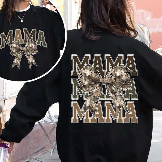 Mama Camo Coquette Bow Sweatshirt, Mama Camo Hoodie, Girls Camo Bow Shirt, Retro Hunting Shirt Gift For Women