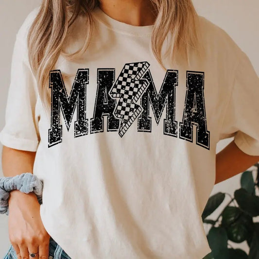 Mama Checkered Bolt Distressed t-shirt, Mama T-Shirt, Strong Woman Shirt, gift for mothers Day, Mama tee, Graphic Tee, Women's T-Shirt