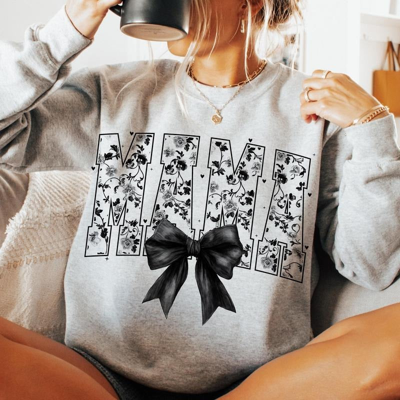 Mama Floral Toile Black Water Color Coquette Bow Clip Art Printable Waterslide Mama Shirt Shirt, Mama Floral Shirt, Mama Love Shirt