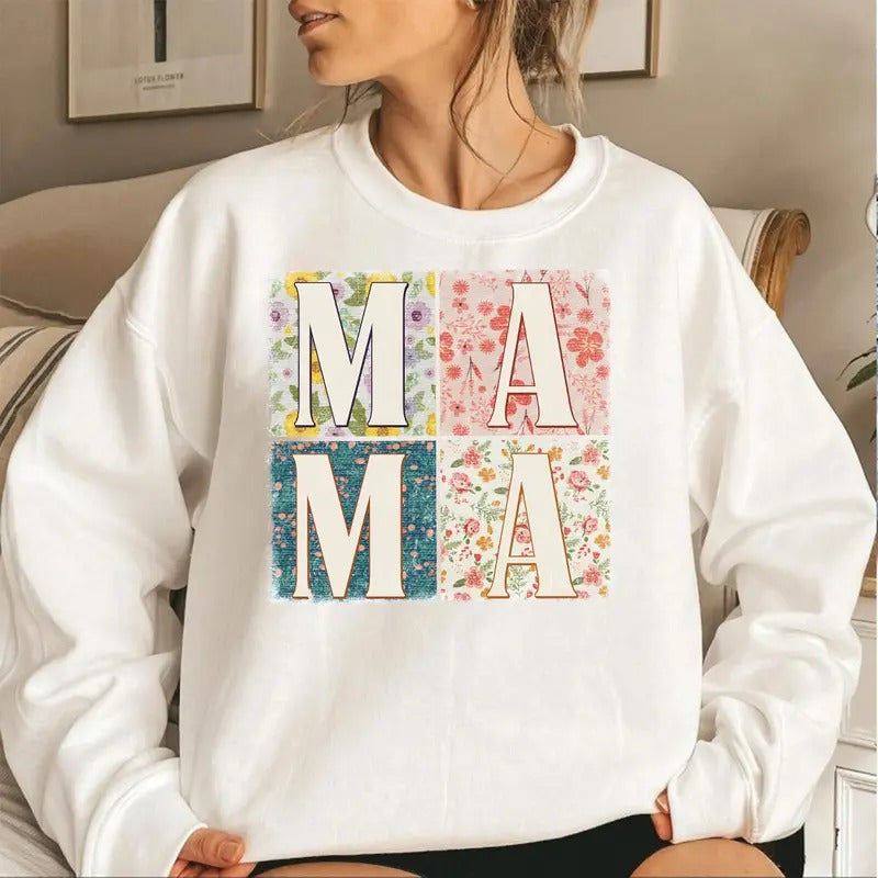 Mama Flower Sweatshirt, Retro Boho Mama Shirt, Gift for Mom, Mother's Day Gift Shirt, New Mom Gift Shirt, Boho Mama Wildflower Shirt
