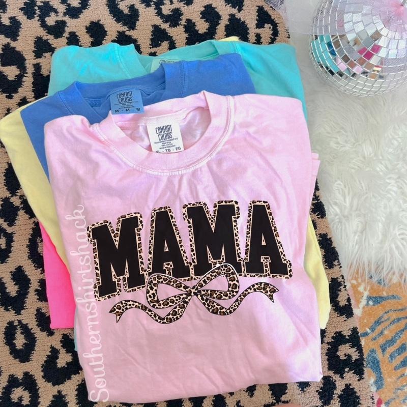 Mama Leopard Bow T shirt  | Blossom comfort colors t shirt