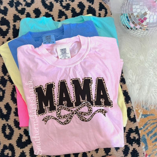 Mama Leopard Bow T shirt  | Blossom comfort colors t shirt