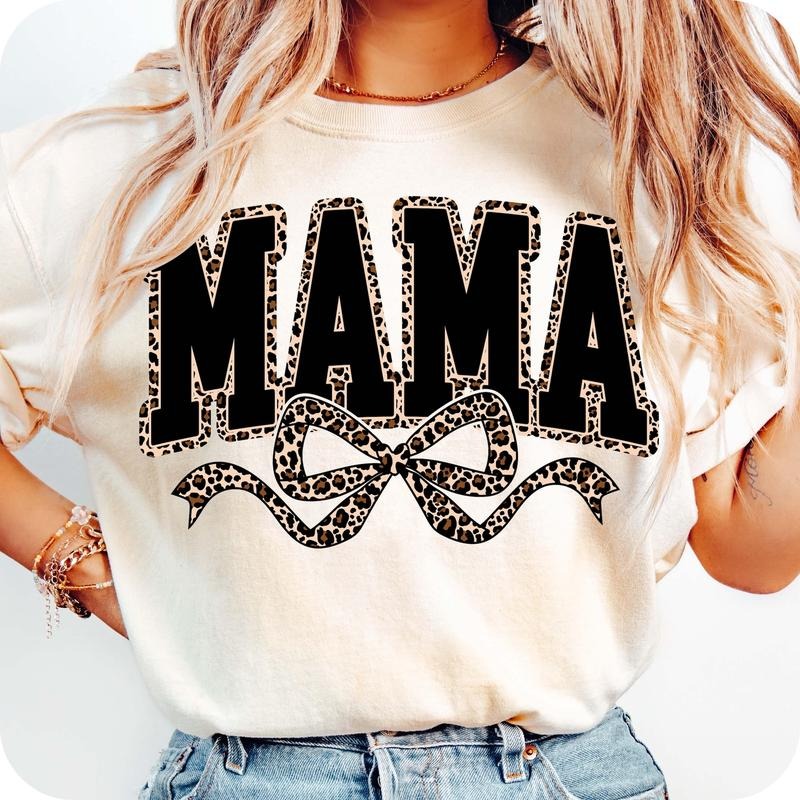 Mama Leopard Coquette Bow T-Shirt, Varsity Mama Shirt, Retro Mama Shirt, Mothers Day T-Shirt