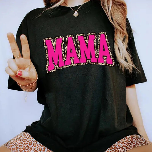 Mama Leopard Shirt, Retro Mama T-shirt, Cool Moms Graphic Printed Tee, Mommy Comfort Shirts, Soft Fabric Shirt For Mom, Mother's Day Gifts, Women's Tops, Womenswear, Cotton Fabric Relaxed Fit Chic Style