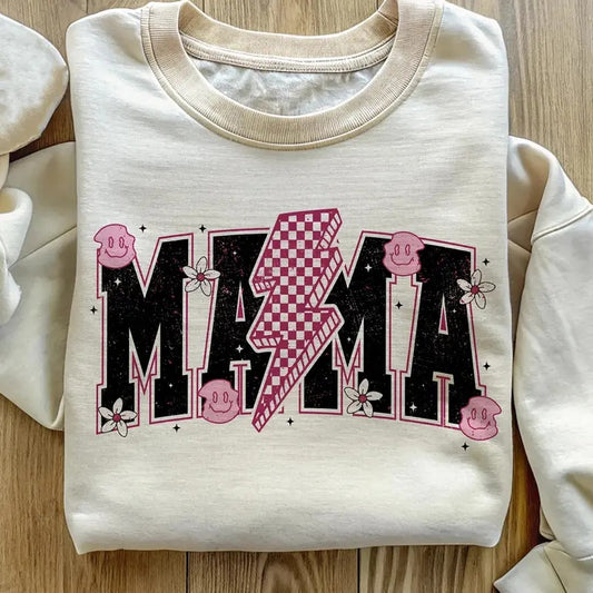 Mama Lightning Bolt Sweatshirt, Melted Face Mama Tee Shirt, Drpping Face Mommy Shirt, Cool Mom T-Shirt, Retro Mama Sweater, Gift For Moms, Mother's Day Gift
