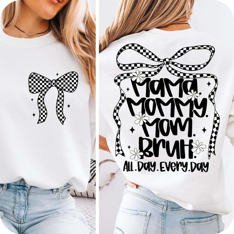 Mama Mummy Mom Bruh Double Sides Shirt, Checkered Mama Coquette Shirt, Retro Mama Tee, Happy Mother's Day Gift, Mothers Day Gift, Mama Life Tee, Gift For Mom