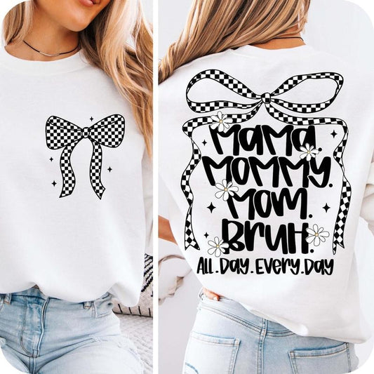 Mama Mummy Mom Bruh Double Sides Shirt, Checkered Mama Coquette Shirt, Retro Mama Tee, Happy Mother's Day Gift, Mothers Day Gift, Mama Life Tee, Gift For Mom
