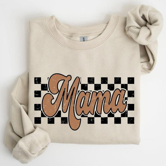 Mama Retro Checkered, Aesthetic, Vintage Sweatshirt, Women's Crew Neck, Crewneck