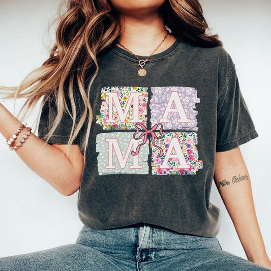 Mama Shirt, Coquette Bow Mama T-Shirt, Floral Mom Tshirt, Spring Mama Shirt, Springtime Mom Tee, Mothers Day Gift, New Mom