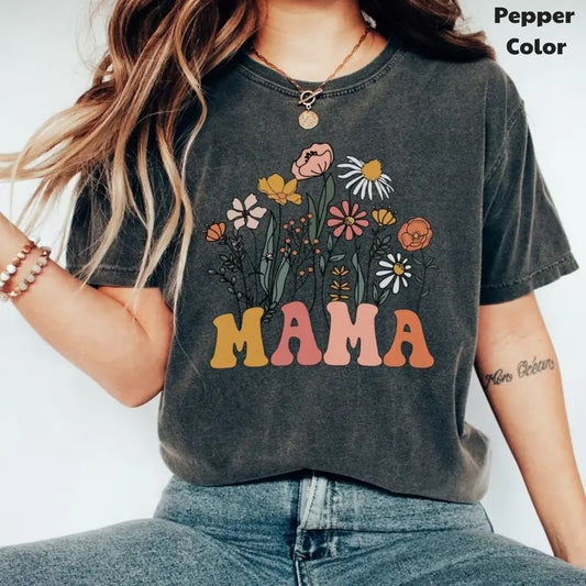 Mama Shirt, Wildflowers Mama Shirt, Retro Mom TShirt, Mother's Day Gift, Flower Shirts for Women, Floral New Mom Gift, Top Womenwear