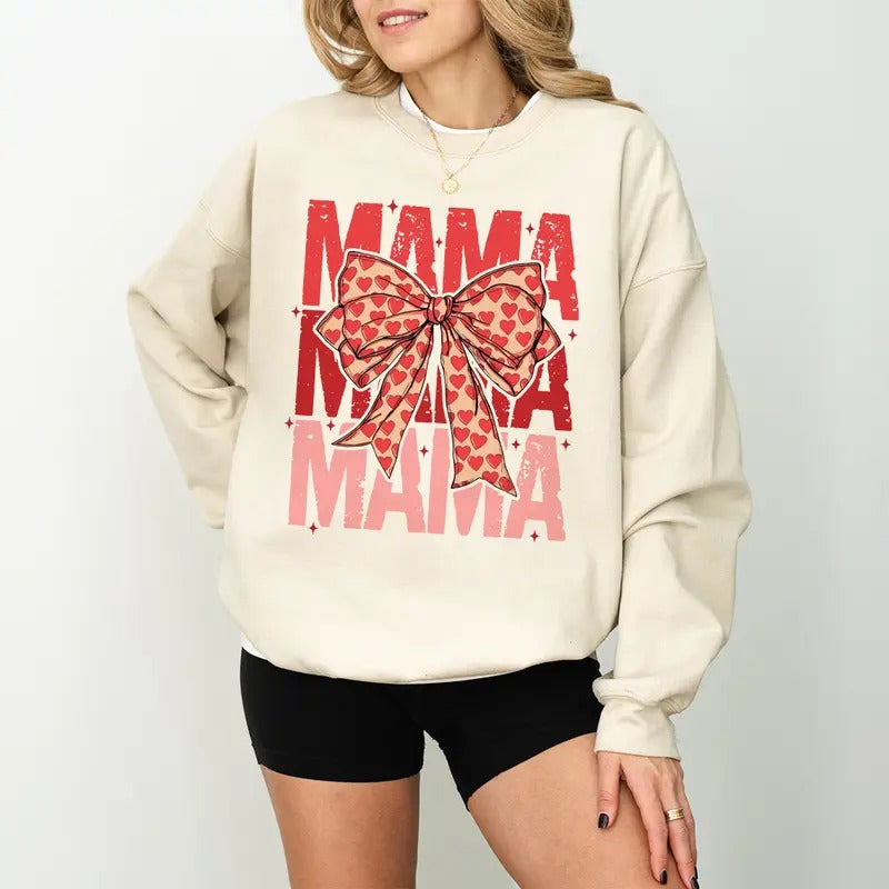 Mama Sweatshirt, Retro Mama Valentine Coquette Heart Bow Shirt, Mama Valentine Shirt, Mama Shirt, Love Shirt, Valentine Sweatshirt