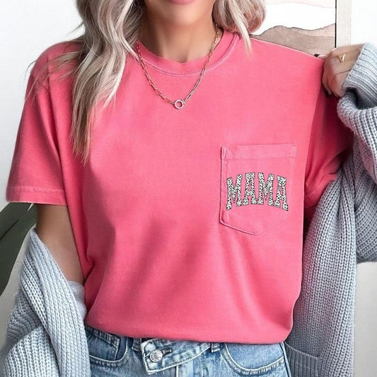 Mama, Dalmatian Print, Retro, Pocket Tee, Women's Comfort Colors Tee