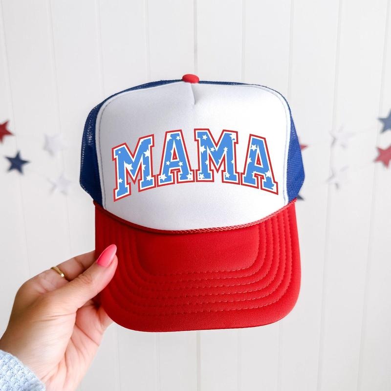 Mama, Stars, Patriotic, Snapback Trucker Hat, America, USA, Independence Day, Patriotic Cap for Women, Sassy Graphic Hats