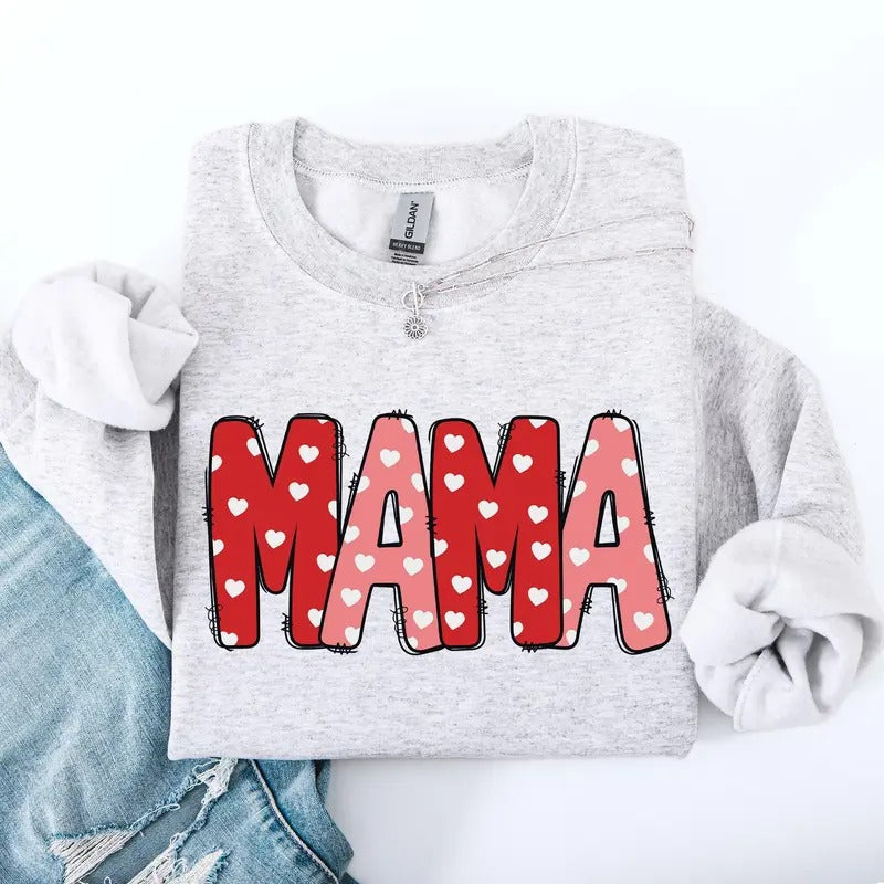 Mama, Valentine's Day, Hearts, Cute Sweatshirt, Crew Neck, Women's, Crewneck, Valentine's Day, Love, Heart, Cupid