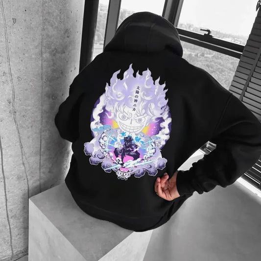 Manga Anime OP Nika Gear 5 2 sides Hoodie, Punny Cartoon Hoodie, Japanese Anime 90s Graphic Hoodie, Anime Hoodie Tops Classic Menswear