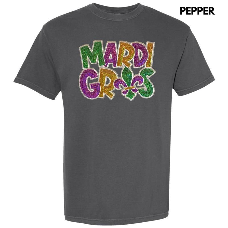 Mardi Fleur De Lis Sequin Patch Comfort Colors T-Shirt