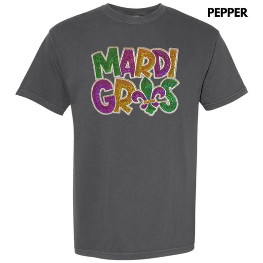 Mardi Fleur De Lis Sequin Patch Comfort Colors T-Shirt