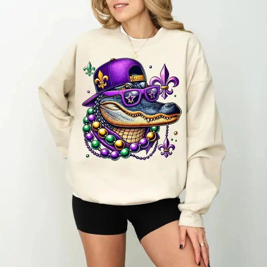 Mardi Gras Alligator Tshirt Sweatshirt Hoodie, Louisiana Crawfish Shirt, Mardi Beads Louisiana Festival New Orleans, Unisex Sweater Pullover Tee